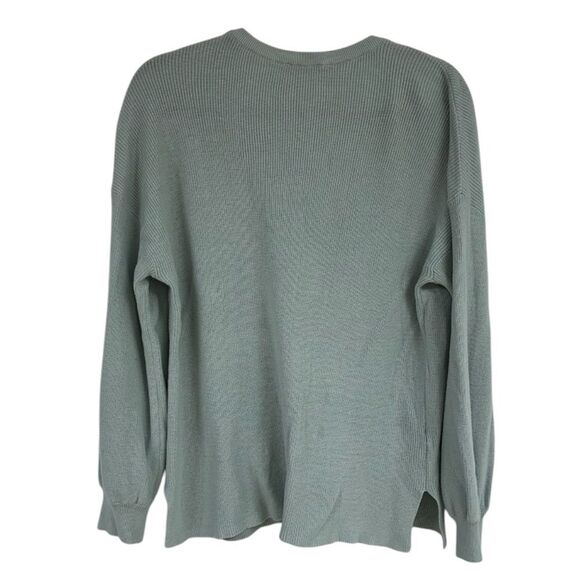 Loft Textured Split Neck Sweater 100% Cotton, Sage Green. Size Large. - Picture 3 of 7